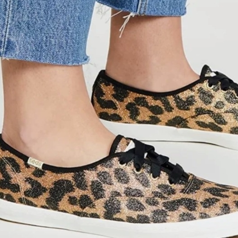 KATE SPADE for KEDS Leopard Print Metallic Tennis Shoes Sneakers Sz 8